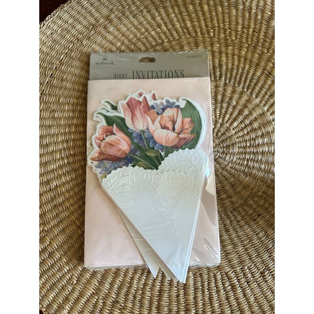 Vintage Hallmark Floral Invitations – Set of 8 with Envelopes